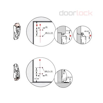Верхняя и нижняя защелки dormakaba PHX 03