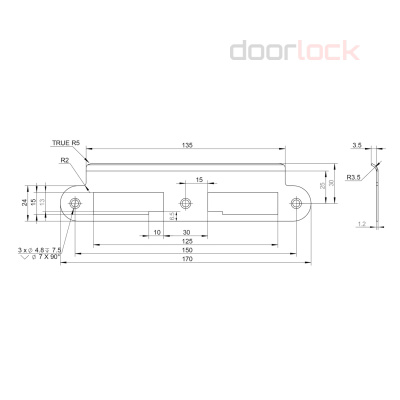 Запорная планка DOORLOCK DL P1769/С SSS нержавеющая сталь, симметричная, пластиковый карман