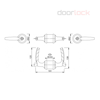 Замок с ручкой HOPPE HCS A1530 (Atlanta) KEY/KEY F1-2(серебристый) без фальца, A=35-45mm backset 60мм, 50 вариантов ключей