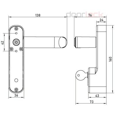 Внешняя нажимная ручка DOORLOCK V PD700/H2 серия Variant, черная, с цилиндром, для противопожарных дверей